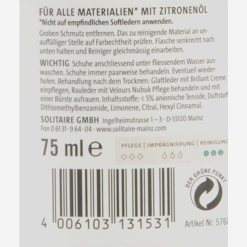 Solitaire Shoe Clean, Schuhpflege in 75 ml f, Größe 75 ml
