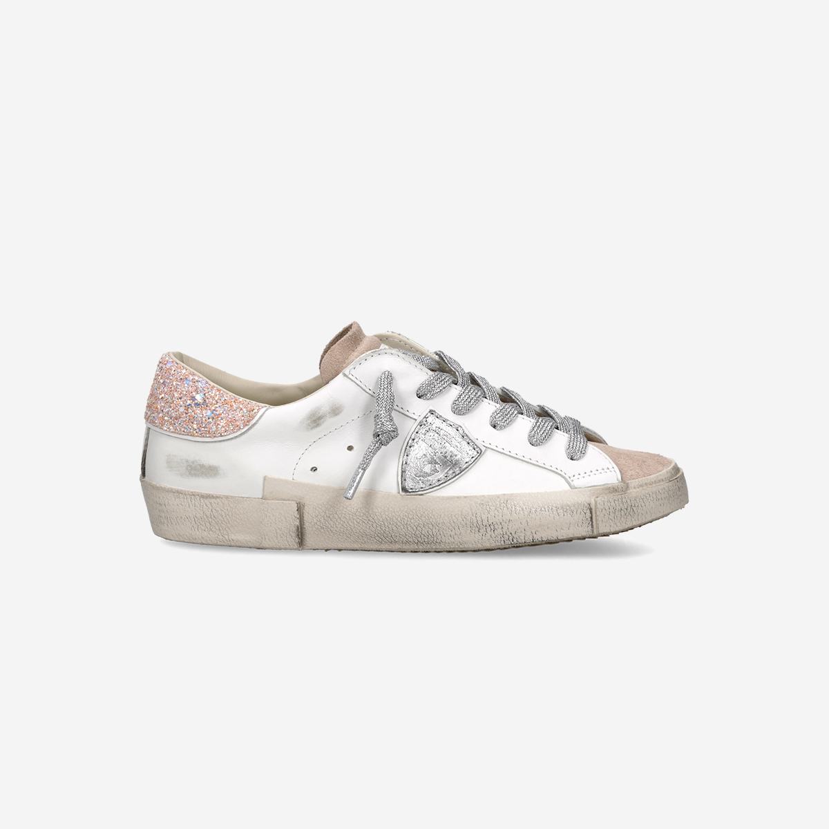 Philippe Model PRSX LOW, Sneaker in Vintage Weiß / Rosé / Silber für Damen, Größe 41